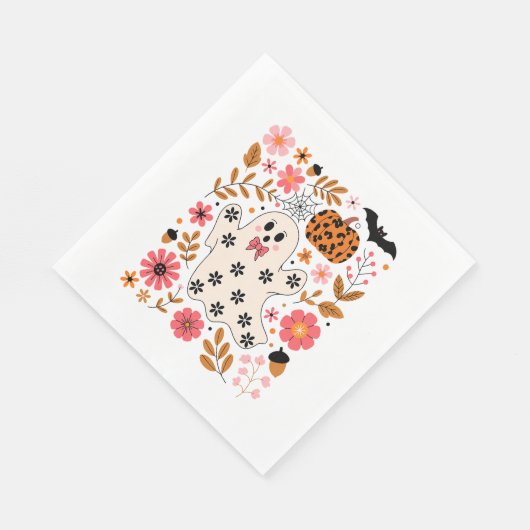 Niedlicher Geist und Kürbisflora Spooky Serviette (Ecke)