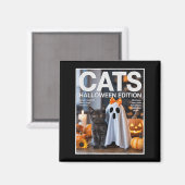 Niedlicher Geist und Schwarze Katze Funny Hallowee Magnet (Vorderseite/Rückseite)