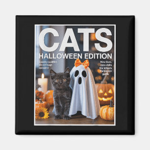 Niedlicher Geist und Schwarze Katze Funny Hallowee Magnet