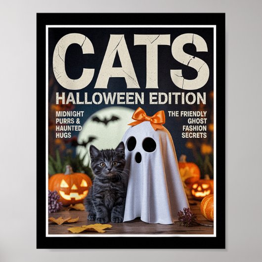 Niedlicher Geist und schwarze Katze Funny Hallowee Poster (Vorne)