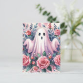 Niedlicher Geist unter rosa Rosen Postkarte (Stehend Vorderseite)