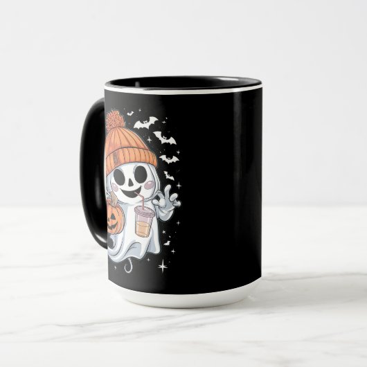 Niedlicher Geistertrinkkaffee zu Halloween-Eiskaff Tasse (Vorderseite Links)