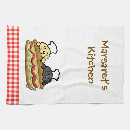 Niedlicher Gelbe Labrador Black Lab Cartoon Sandwi Geschirrtuch (Horizontal)