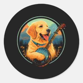 Niedlicher Gelbe Labrador Welpenhund spielt Banjo Runder Aufkleber