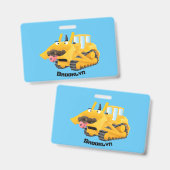 Niedlicher gelber Bulldozer-Comiczeichner Ausweis (Vorder- & Rückseite)