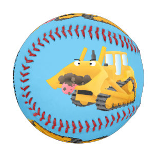 Niedlicher gelber Bulldozer-Comiczeichner Baseball