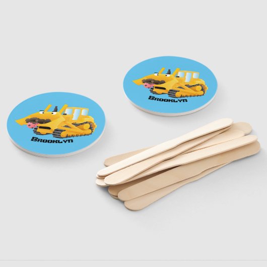 Niedlicher gelber Bulldozer-Comiczeichner Fächer (Non-assembled)