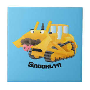 Niedlicher gelber Bulldozer-Comiczeichner Fliese