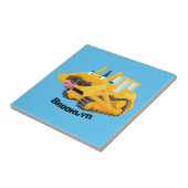 Niedlicher gelber Bulldozer-Comiczeichner Fliese (Seite)