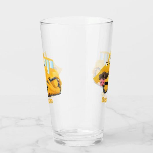 Niedlicher gelber Bulldozer-Comiczeichner Glas (Rechts)
