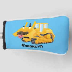 Niedlicher gelber Bulldozer-Comiczeichner Golf Headcover