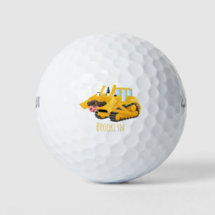 Niedlicher gelber Bulldozer-Comiczeichner Golfball