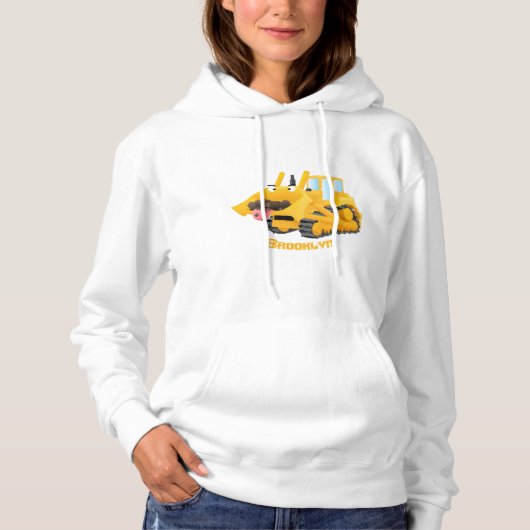 Niedlicher gelber Bulldozer-Comiczeichner Hoodie (Vorderseite)