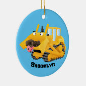 Niedlicher gelber Bulldozer-Comiczeichner Keramik Ornament (Rechts)