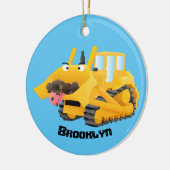 Niedlicher gelber Bulldozer-Comiczeichner Keramik Ornament (Links)