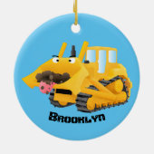 Niedlicher gelber Bulldozer-Comiczeichner Keramik Ornament (Hinten)