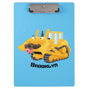 Niedlicher gelber Bulldozer-Comiczeichner Klemmbrett