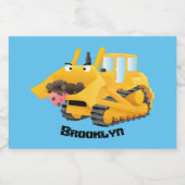 Niedlicher gelber Bulldozer-Comiczeichner Lebensmitteletikett (Einzelnes Label)