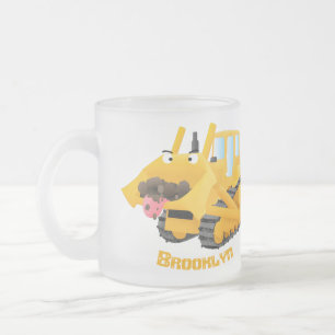 Niedlicher gelber Bulldozer-Comiczeichner Mattglastasse