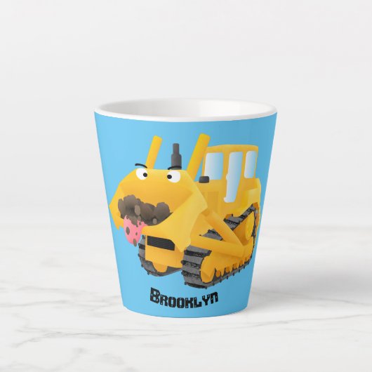 Niedlicher gelber Bulldozer-Comiczeichner Milchtasse (Vorderseite)