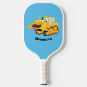 Niedlicher gelber Bulldozer-Comiczeichner Pickleball Schläger