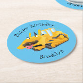 Niedlicher gelber Bulldozer-Comiczeichner Runder Pappuntersetzer (Angewinkelt)