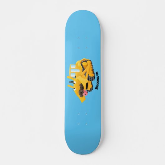 Niedlicher gelber Bulldozer-Comiczeichner Skateboard (Vorne)