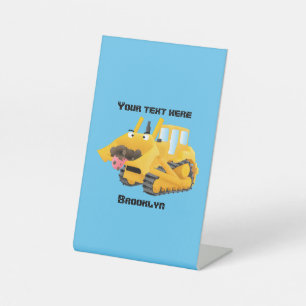 Niedlicher gelber Bulldozer-Comiczeichner Sockelschild