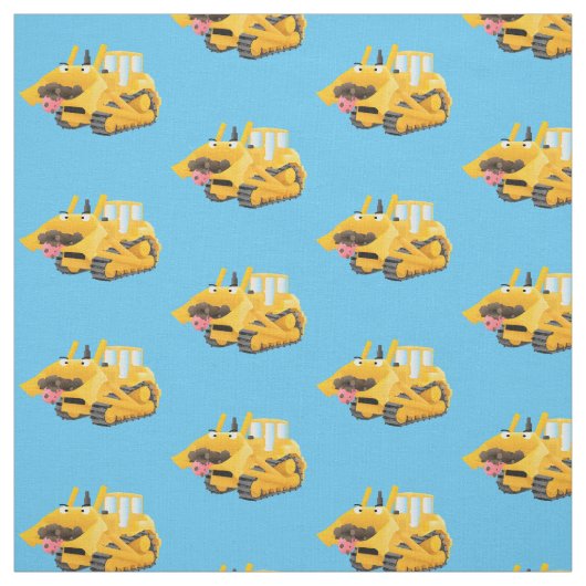 Niedlicher gelber Bulldozer-Comiczeichner Stoff (Muster)