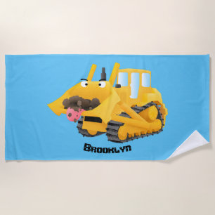Niedlicher gelber Bulldozer-Comiczeichner Strandtuch