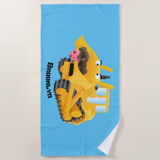 Niedlicher gelber Bulldozer-Comiczeichner Strandtuch (Vorderseite)