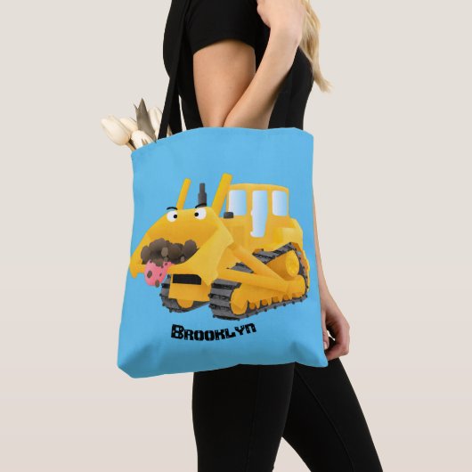 Niedlicher gelber Bulldozer-Comiczeichner Tasche (Von Nahem)