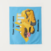 Niedlicher gelber Bulldozer-Comiczeichner Wandteppich (Vorderseite)