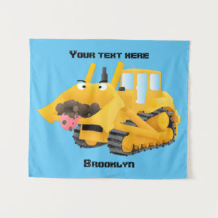 Niedlicher gelber Bulldozer-Comiczeichner Wandteppich