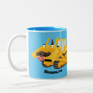 Niedlicher gelber Bulldozer-Comiczeichner Zweifarbige Tasse