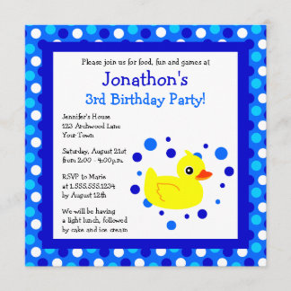 Niedlicher gelber Ducky Blue Polka Dots Geburtstag Einladung