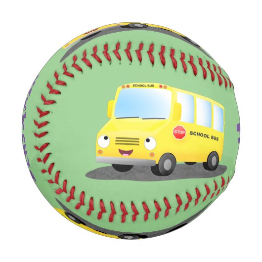 Niedlicher Gelber Schulbus-Cartoon Baseball (Vorderseite Links)