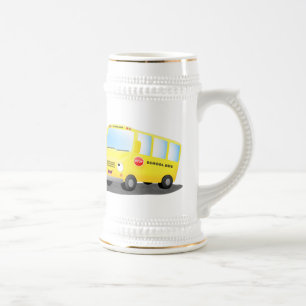 Niedlicher Gelber Schulbus-Cartoon Bierglas