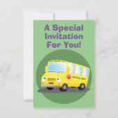 Niedlicher Gelber Schulbus-Cartoon Einladung (Rückseite)