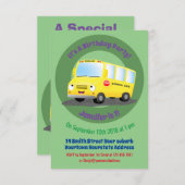 Niedlicher Gelber Schulbus-Cartoon Einladung (Vorne/Hinten)