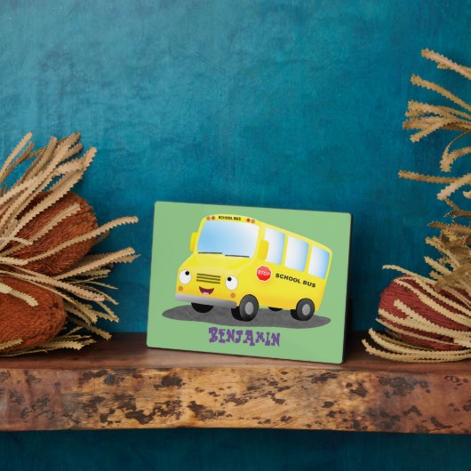 Niedlicher Gelber Schulbus-Cartoon Fotoplatte (Seite)