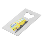 Niedlicher Gelber Schulbus-Cartoon Geldbeutel Flaschenöffner (Vorderseite Schrägansicht)