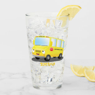 Niedlicher Gelber Schulbus-Cartoon Glas