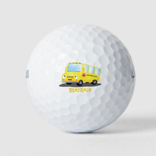 Niedlicher Gelber Schulbus-Cartoon Golfball (Vorderseite)
