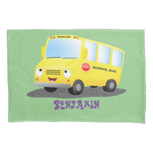 Niedlicher Gelber Schulbus-Cartoon Kissenbezug