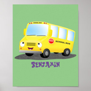 Niedlicher Gelber Schulbus-Cartoon Poster