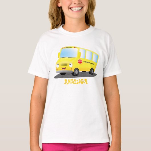Niedlicher Gelber Schulbus-Cartoon T-Shirt (Vorderseite)
