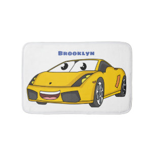 Niedlicher Gelber Sportwagen Cartoon Badematte