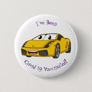 Niedlicher Gelber Sportwagen Cartoon Button