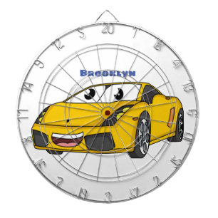Niedlicher Gelber Sportwagen Cartoon Dartscheibe